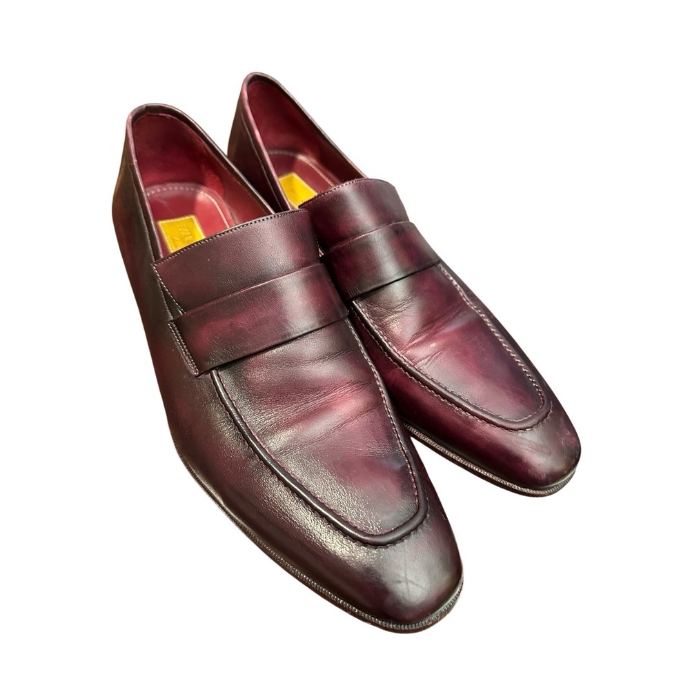 Paul Parkman Men's Loafers Brown Red Clad Leather Size 44 US 11 Office #S39-1